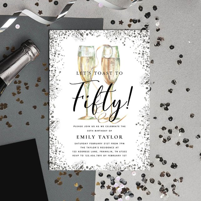 Convite Silver Glitter 50th Birthday Party (Criador carregado)