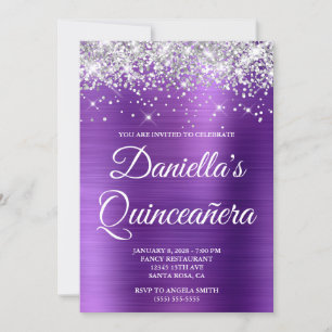 Convite Silver Glitter Ametist Foil Quinceañera