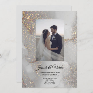Convite Silver Glitter Bride and Groom Wedding Invitation