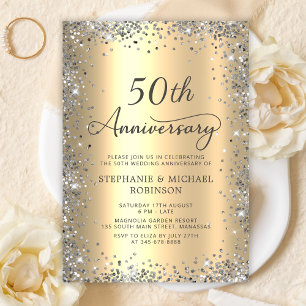 Convite Silver Glitter e Dourado 50º Aniversário de Casame