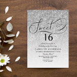Convite Silver Glitter Fancy Script Sweet 16 Birthday<br><div class="desc">Celebrate in style with these simple yet very trendy silver glitter fancy script sweet 16 birthday party invitations. This design is easy to personalize with your special event wording and your guests will be thrilled when they receive these fabulous invites.</div>