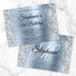 Convite Silver Glitter Light Blue Monogram 21st Birthday<br><div class="desc">Create your own fancy monogram stylish milestone 21st birthday celebration horizontal format 5x7 invitation for her. Decorative faux sparkly silver glitter graphics border the edges on a faux silvery grey metallic style foil digital art. Customize the invitation and monogram font colors or styles. You can also delete any text template...</div>