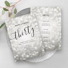 Convite Silver Glitter Lights 30 Birthday Menu Program