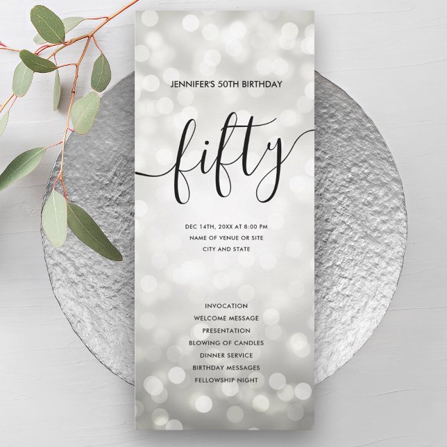 Convite Silver Glitter Luzes 50º Programas de Aniversário (Silver Glitter Lights 50th Birthday Programs )