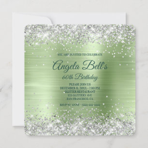 Convite Silver Glitter Mint Brushing Foil 60º Aniversário