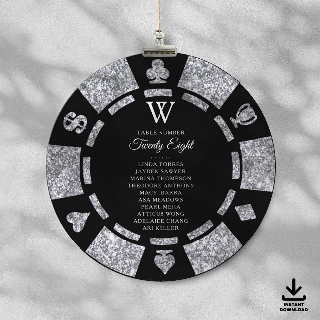 Convite Silver Glitter Monogram Poker Chip Casino Wedding (Criador carregado)