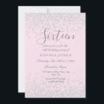 Convite Silver Glitter Rosa Doce 16 16º Aniversário Convit<br><div class="desc">Silver Glitter Rosa Doce 16 16º Aniversário Convite</div>