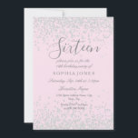 Convite Silver Glitter Rosa Doce 16 16º Aniversário Convit<br><div class="desc">Silver Glitter Rosa Doce 16 16º Aniversário Convite</div>