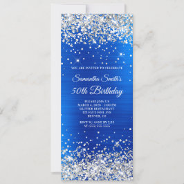 Convite Silver Glitter Royal Blue Foil 50º Aniversário