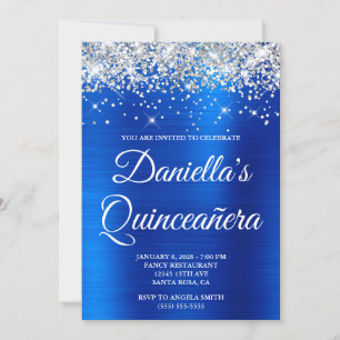 Convite Silver Glitter Royal Blue Foil Quinceañera