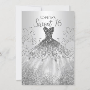 Convite Silver Glitter Sparkle Dress 16 anos