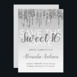 Convite Silver Glitter Sweet 16 Salve a data<br><div class="desc">Modern Silver Sparkle e Glitter Doce Dezesseis Guardem o Convite de aniversário de Data. Este convite é perfeito para uma Festa de aniversário Sparkle e Glitter Sweet 16 que procura celebrar no estilo.</div>