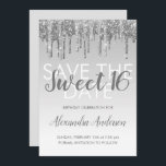 Convite Silver Glitter Sweet 16 Salve a data<br><div class="desc">Modern Silver Sparkle e Glitter Doce Dezesseis Guardem o Convite de aniversário de Data. Este convite é perfeito para uma Festa de aniversário Sparkle e Glitter Sweet 16 que procura celebrar no estilo.</div>