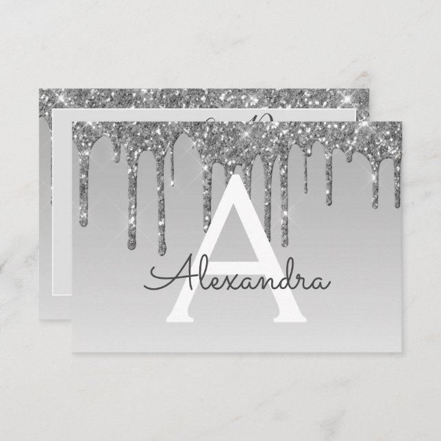 Convite Silver Glitter Sweet 16 Salve a data (Frente/Verso)