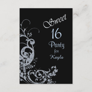 Convite Silver Glitter Swirl Sweet 16 Party