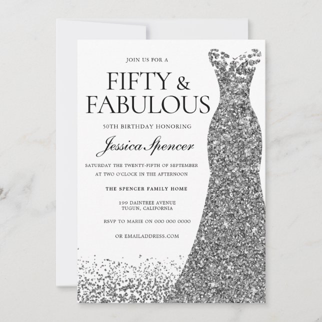 Convite Silver Glitter Vestir 50 e Fabuloso 50º Partido (Frente)