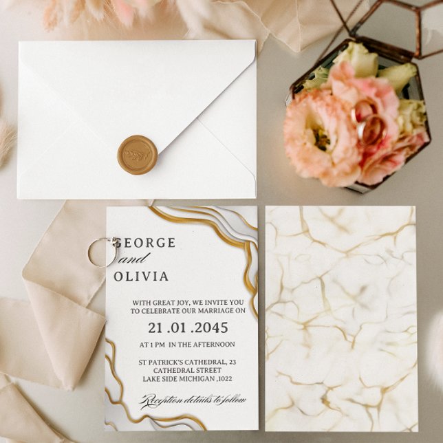 Convite Silver & Gold Abstract Watercolor Wedding (Criador carregado)