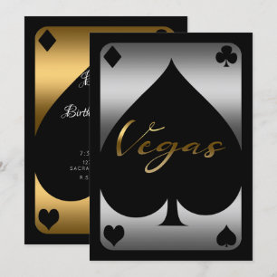 Convite Silver & Gold Spade Cassino Las Vegas Aniversário