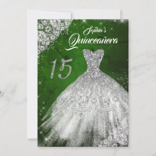 Convite Silver Green Lace Diamond Gown Quinceanera