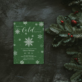 Convite Silver Green Magical Winter Snowflake Baby Shower 