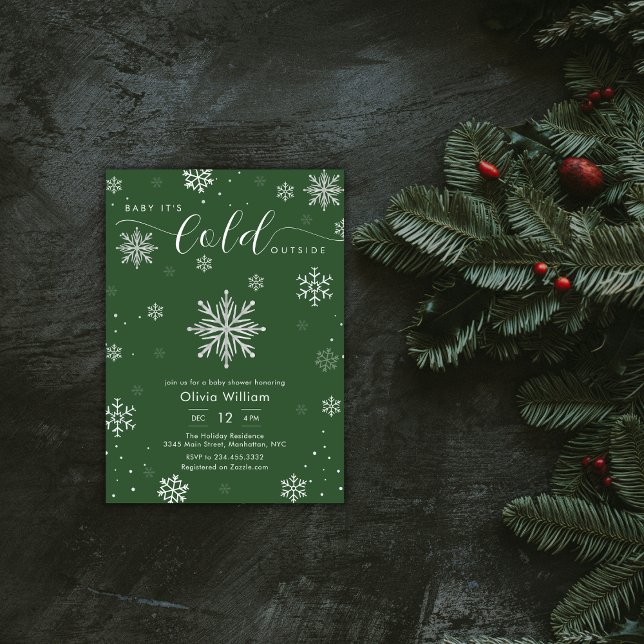 Convite Silver Green Magical Winter Snowflake Baby Shower  (Silver Green Magical Winter Snowflake Baby Shower Invitation)