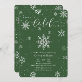 Convite Silver Green Magical Winter Snowflake Baby Shower