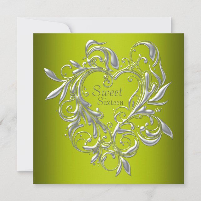 Convite Silver Heart Sage Green Sweet Sessenta Aniversário (Frente)