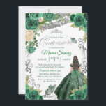 Convite Silver Hunter Green Mexicano Floral Quinceañera<br><div class="desc">Silver Hunter Verde Quinceañera Floral Mexicano Convite</div>