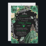 Convite Silver Hunter Green Mexicano Floral Quinceañera<br><div class="desc">Silver Hunter Verde Mexicano Floral Quinceañera Black Background Convite</div>