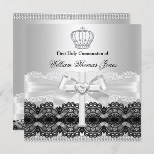 Convite Silver Jewel Cross Boy Primeira Comunhão Santa