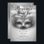Convite Silver Mascarada Sweet 16 Foto Aniversário<br><div class="desc">Personalize como quiser. Substitua a foto no verso por sua própria foto ou remova a foto juntos.</div>