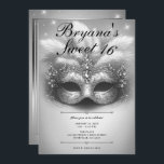 Convite Silver Mascarada Sweet 16 Foto Aniversário<br><div class="desc">Personalize como quiser. Substitua a foto no verso por sua própria foto ou remova a foto juntos.</div>