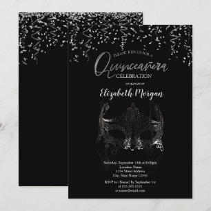 Convite Silver Masque, Confetti Mascarada Quinceañera