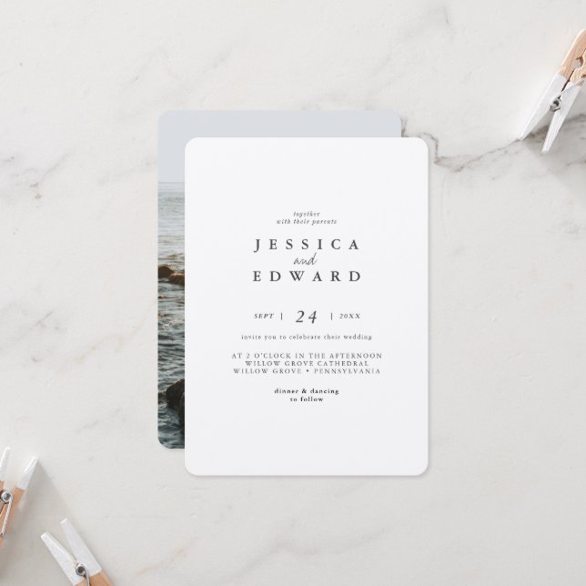 Convite Silver Metálico Simples e Casamento de Foto Preto (Frente/Verso In Situ)