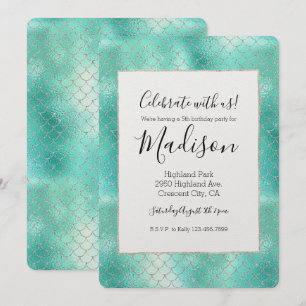 Convite Silver Mint Mermaid Birthday