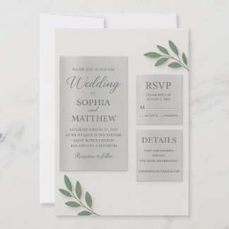 Convite Silver Mirror Acrylic Wedding Invitation Set with
