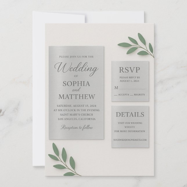 Convite Silver Mirror Acrylic Wedding Invitation Set with  (Frente)