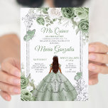 Convite Silver Mis Quince Sage Green Quinceañera<br><div class="desc">Sage Green & Silver Floral Quinceañera Convite Mis Quince Anos,  15 Birthday</div>