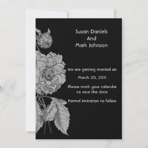 Convite Silver Peony Black Flower Casamento Salvar Data