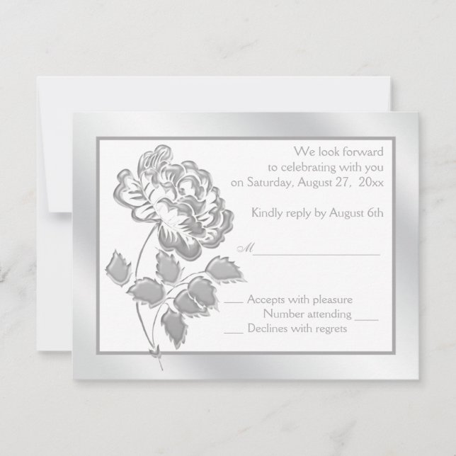 Convite Silver Peony sobre White Reply Card (Frente)