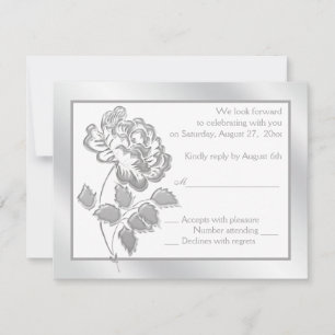 Convite Silver Peony sobre White Reply Card