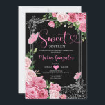 Convite Silver Pink Doce Sessenta e dezesseis Festas de an<br><div class="desc">Black Pink Sweet XVI Silver 16th Girl Convite de aniversário Mis Quince 15 Anos,  16º aniversário.</div>