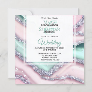 Convite *~* Silver QR MINT PINK AGATE AR66 RSVP Casamento