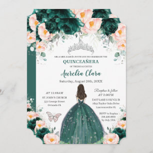 Convite Silver Quinceañera Emerald Blush Princesa Floral