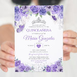 Convite Silver Quinceañera Purple Crown Borboleta Mexicana<br><div class="desc">Quinceañera Purple & Silver Crown Butterfly Mexicana Convite Mis Quince 15 Anos,  16º Aniversário, </div>
