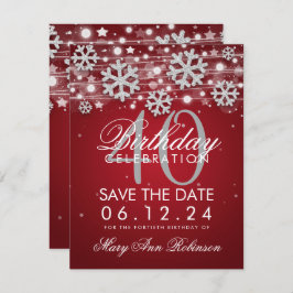 Convite Silver Red aniversário de 40 anos Save Date Winter