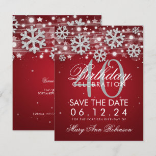Convite Silver Red aniversário de 40 anos Save Date Winter
