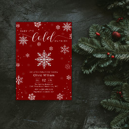 Convite Silver Red Magical Winter Snowflake Baby Shower 