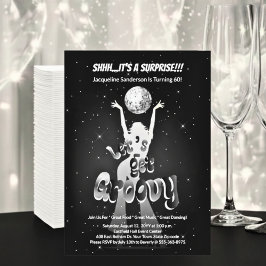 Convite Silver Retro Let's Get Groovy 60th Birthday Party