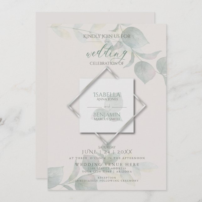 Convite Silver Sage Eucalyptus Wedding (Frente/Verso)